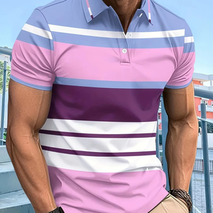 Polo de manga corta para hombre de verano 2025, Polo con estampado Digital a rayas 3D, camisa informal de negocios para hombre, Top con botones - Product Image 4