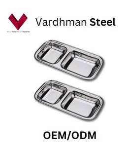 Vente d'usine, prix bas, petite assiette rectangulaire en acier inoxydable avec 2 sections, assiette à collation, assiette à compartiments - Product Image 5