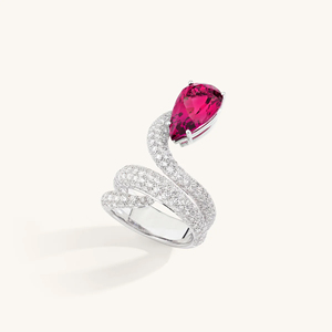 Luxury Women's 18K <b>Gold</b> Garnet <b>Cocktail</b> <b>Ring</b> Pear Cut Pave Setting Engagement Style - Product Image 2