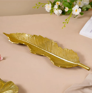 Gold Feather <b>Wall</b> <b>Decoration</b> Sculpture <b>For</b> Home & hotel Metal Feather platter Gold Platter - Product Image 3