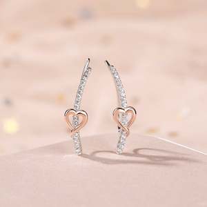 Jeulia Heart Sterling Silver <b>Climber</b> <b>Earrings</b> in Rose Gold with Diamond and Zircon for Wedding Engagement Party - Product Image 5