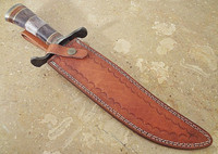 Handgemachtes Damaskus Stahl Jagd Bowie Messer mit Knochen griff, Comping, Überlebens messer mit Scheiden leder.
