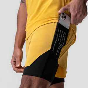 Vêtements de sport de haute qualité 2 en 1 respirant grande taille Shorts de sport avec poches séchage rapide 7 pouces Shorts 2 en 1 Mens Gym Shorts - Product Image 5