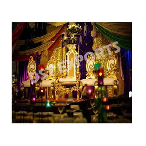 Chaises de couple en or blanc pour cérémonie de Roka Cérémonie de fiançailles Chaises de marié de mariée Chaises de trône de couple de mariage à dossier haut fantaisie - Product Image 5