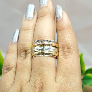 Spinner <b>Ring</b> Fidget <b>Ring</b> Anti Anxiety <b>Ring</b> Statement <b>Ring</b> Solid 925 Sterling <b>Silver</b> Spinner <b>Ring</b> With Brass Copper <b>Spinning</b> Band - Product Image 4