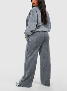 Alta calidad 100% algodón acidwash cremallera Sudadera con capucha y Jogger 2 piezas Set Venta al por mayor personalizado 3D puff impreso logotipo de las mujeres chándal - Product Image 4