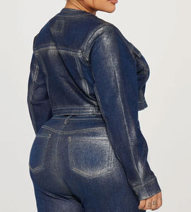 Veste en jean décontractée pour femmes, taille plus, manches longues, boutonnée, col rabattu, décoration, teinte, saison hivernale - Product Image 6