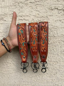 Nueva Llegada Mano Tooled Cuero Muñequera Llaveros En Relieve Estampado Floral Cuero Llaveros Tooled Accesorios de cuero Correas para llaves - Product Image 6
