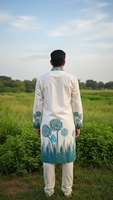 Tissu pour Kurta Homme Prêt-à-Porter, Imprimé Crêpe Biscuit Pur, 100% Polyester, Poids Moyen, Respirant