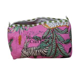 Set 3Quilted Indian Cotton Eco-Friendly Zipper jungle print for <b>Bags</b> Wash <b>Bag</b> Shaving Kit <b>Vanity</b> set Travel <b>Makeup</b> Cosmetic <b>bags</b> - Product Image 5
