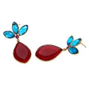 New Arrival Ruby Hydro & Blue Topaz Hydro Gemstone 925 Sterling Silver Marquise and Pear Shape Earrings - Product Image 1