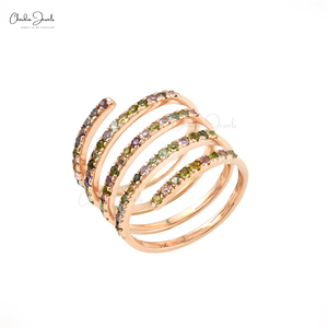Bague en tourmaline naturelle multi-couches de 1,2 mm de diamètre, en or rose véritable 14 carats, enroulée en spirale, bijoux fins, cadeau pour femmes - Product Image 3