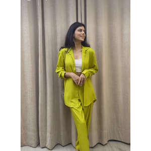 Ensemble décontracté deux pièces vert néon pour femme, coupe ample, haut court, printemps/été - Product Image 4