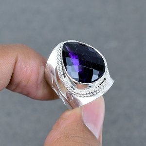 Anillo Chapado en plata 925 de amatista, diseño elegante para mujer, compromiso de boda, regalo del Día de San Valentín, anillo de piedra de latón Natural, joyería - Product Image 1