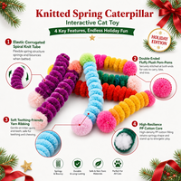 Lot de 12 jouets à mâcher pour chat en tricot élastique, résistants aux morsures, avec double pompon en peluche coloré et doux pour la dentition des chatons