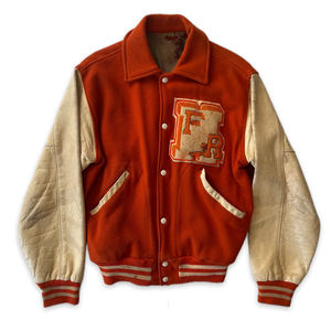 <b>Men's</b> Stylish New Letterman <b>Sheepskin</b> <b>Leather</b> Sleeve Turn Collar Coated Processing Windproof Breathable Winter <b>Jacket</b> - Product Image 1