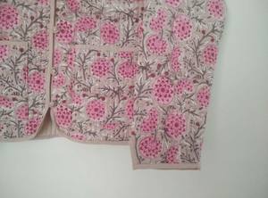 Cotton Reversible Women's Fleece Jacket Hand Block Quilted Winter <b>Coat</b> Button Pocket Autumn Print Short Jacket - Product Image 4