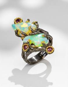 Ethiopian Fire Opal Rough Branch <b>Ring</b> Sterling <b>Silver</b> Wedding Designed for Nature Inspired <b>Statement</b> Wear Fiery Beauty Timeless - Product Image 1