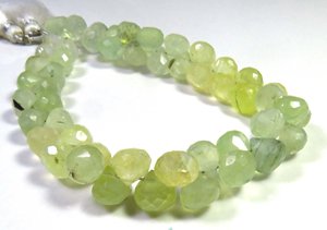 Perles de pierres précieuses naturelles de Prehnite, taille briolette facettée, en forme d'oignon, couleur verte, 7 mm, sur brin de 7 pouces, pierres précieuses en vrac pour bijoux - Product Image 2
