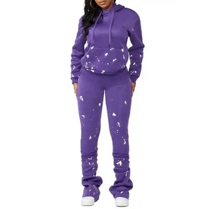 Pantalon empilé à imprimé personnalisé pour femmes, pantalon de survêtement en molleton de coton et sweat-shirt, ensemble 2 pièces, survêtement oversize pour femmes - Product Image 3