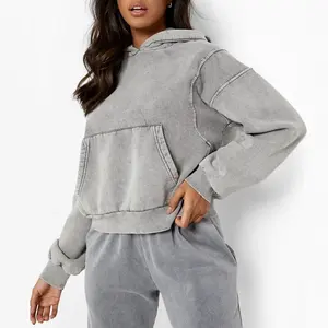 OEM 100% coton surdimensionné anti-boulochage respirant pour femme hiver Box Fit haut Logo personnalisé à capuche décontracté en gros - Product Image 3