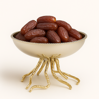 Bol à dattes en bois naturel avec support en racine dorée, plateau de service islamique pour le Ramadan et l'Aïd, plateau de fête de luxe classique multifonctionnel