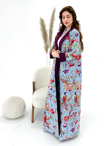 Arabia Saudita Abaya mujeres algodón étnico hermoso pájaro impreso hecho a mano Kantha Kimono bata ropa de dormir bata Bisht Abaya mujeres - Product Image 4