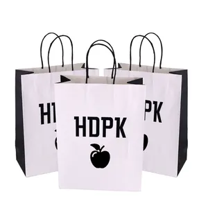 Factory sale Custom Printed Your Own Logo White Brown Kraft Paper Bag cheap price shopping Gift bag HDPK