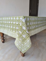 Nappe en coton faite main personnalisable Balajee TC-11 vert olive à motifs floraux, impression indienne au bloc, pour décoration de mariage style ferme