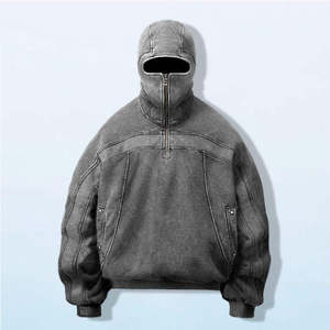 Sweat à capuche d'hiver pour homme, style streetwear, couleur personnalisée, logo personnalisé, fermeture éclair, coupe oversize, uni, délavé à l'acide, déchiré, en polaire respirant et à séchage rapide - Product Image 6