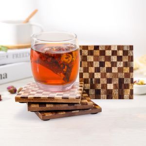 Classic Custom Engraved Marble Wood Coasters <b>Set</b> New Design <b>Square</b> Acacia Wood Drink Felt Walnut Coasters for Home Use Christmas - Product Image 6
