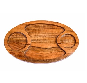 Plateau de service en bois foncé naturel plateau forme ronde petit déjeuner ustensiles de cuisine vaisselle artisanat plateau de service bio plateau - Product Image 3