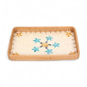 Plateau décoratif en rotin et nacre pour restaurants, hôtels, traiteurs et usage domestique - Product Image 4