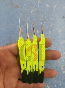 Pinzas de extensión de pestañas de acero inoxidable de 45 y 90 grados con revestimiento en polvo de doble Color de alta calidad, herramientas de belleza con logotipo personalizado - Product Image 3