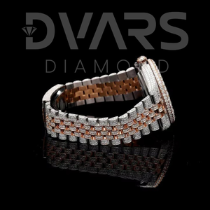 Montre de luxe en acier inoxydable bicolore or blanc et or jaune, avec cadran en verre analogique, date automatique ETA, sertie de moissanite D VVS de haute qualité, style Hip Hop - Product Image 2