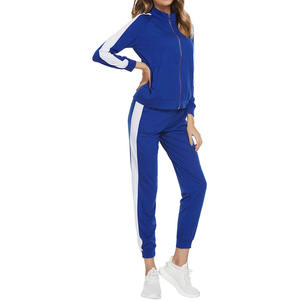 Ensemble de survêtement deux pièces, veste zippée / col montant et pantalon de jogging assorti, mélange de coton doux et de polyester pour un confort respirant - Product Image 2