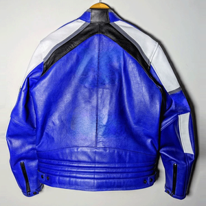 Chaqueta de moto de carreras de cuero azul y blanco estilo motorista retro, protecciones de armadura con certificación CE, chaqueta de montar en motocicleta para hombre - Product Image 2