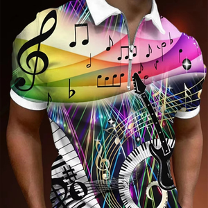 Camiseta Polo con Cremallera para Hombre, Tops Estampados Gráficos, Notas Musicales, Manga Corta Ligera, Ropa con Cremallera, Moda Casual - Product Image 6