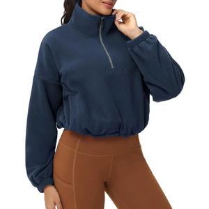 Femmes hiver culture pull sweat à manches longues polaire col montant pantalons d'entraînement survêtements unisexe survêtements 2 pièces ensemble - Product Image 4