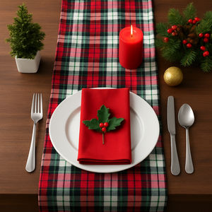 Camino de Mesa Lavable Ecológico 100% Algodón en Rojo y Verde Sólido para Uso en Hoteles y Hogares, Decoración de Cocina y Comedor - Product Image 2