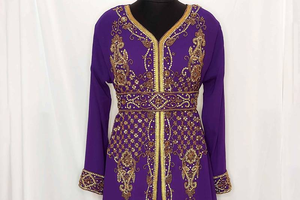 ชุดเดรสแขนยาวผ้าโปร่งปักลายแบบดั้งเดิมผ้าเนื้อบางระบายอากาศได้ดีสไตล์โมร็อกโกผ้าคาฟตันสีม่วงกันแดด - Product Image 4