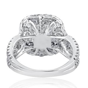 Bague de fiançailles en diamant naturel taillé sur coussin de 3 carats, bague de fiançailles à double halo à tige fendue en or blanc 18 carats, bague taillée sur coussin - Product Image 5
