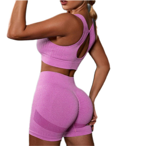Ensemble de soutien-gorge de sport et short de yoga 2 pièces pour femmes, vente en gros, haute qualité, nylon et élasthanne sans couture, personnalisable - Product Image 6