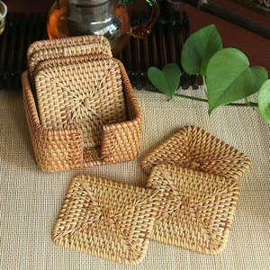 Juego de posavasos cuadrados de ratán natural tejido a mano-Posavasos ecológicos para tazas, tazas y vasos hechos a mano en Vietnam - Product Image 3