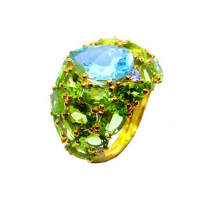 แหวนค็อกเทลพลอยเพอริดอทสีฟ้าประดับอัญมณีเงินสเตอร์ลิง925ชุบทองโดยนักออกแบบ - Product Image 6