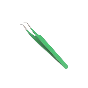 Pinces à épiler pour extensions de cils en papier vert, pointe incurvée, acier inoxydable, vente en gros de pinces à épiler pour extensions de cils - Product Image 1