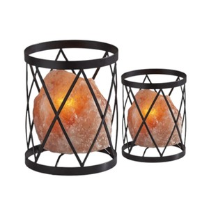 100% Pure Organic Rose Rock Salt Lampe Polie en Forme Naturelle avec Cage Cylindre et Base en Bois par Sian Enterprises - Product Image 1