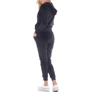 Meilleur prix vêtements de sport pour femmes survêtement à capuche deux pièces fermeture à cordon mode vêtements de sport 100% coton solide - Product Image 4