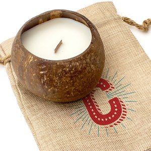 Vela de concha de coco hecha a mano ecológica, piezas decorativas de centro, cuenco de masa de coco rústico, velas para centros de mesa de cena - Product Image 1