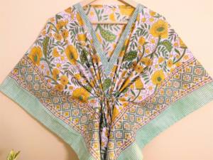 100% coton naturel fait à la main femmes caftan motif Floral bloc imprimé été couvertures avec jupe pour la plage ou la nuit porter - Product Image 3